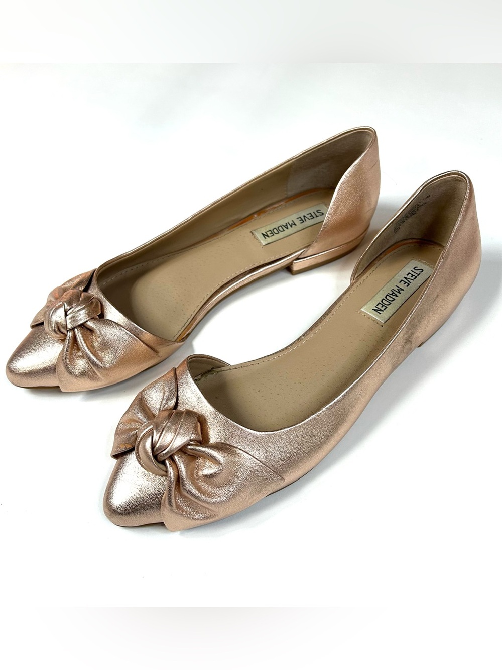 Steve Madden Women’s Size 7.5M Edina 1193 Ballet Flats Bow Leather Rose Gold